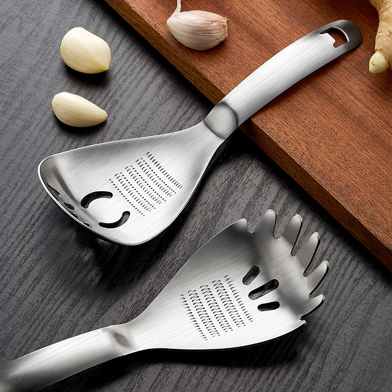 304不鏽鋼廚房家用多功能撈麵勺加厚姜蒜研磨過濾網勺新貨批發