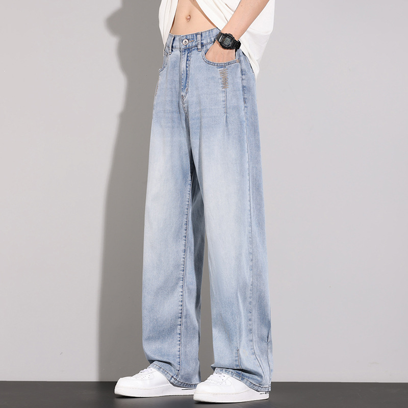 Tencel Super Soft Jeans Men's 2025 Summer Thin Loose Straight Breathable Casual Pants Ice Silk Wide Leg Pants