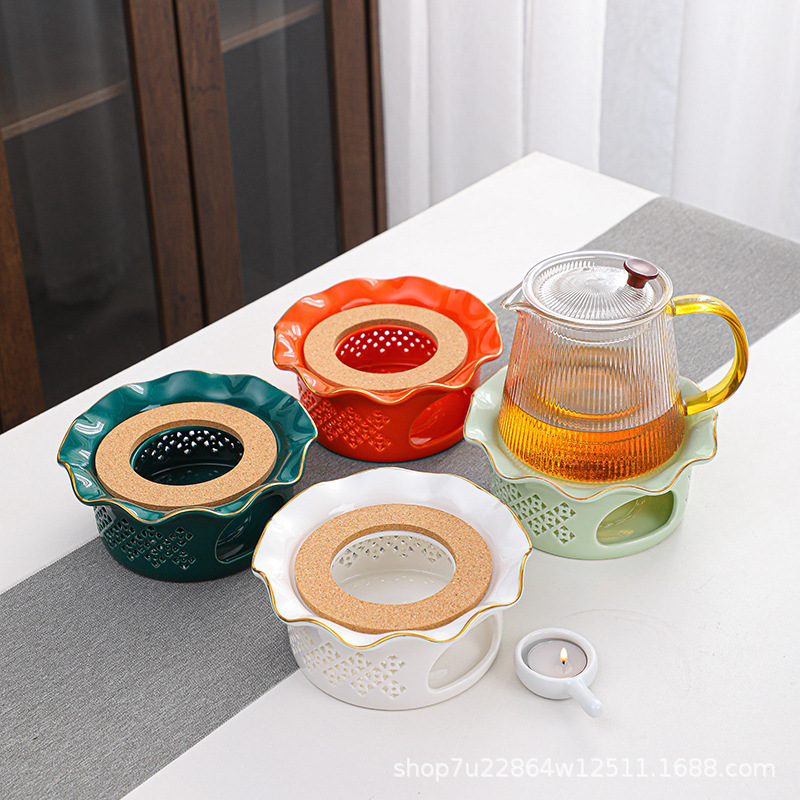 Lace Warm Tea Stove Restaurant Hotel Household Ceramic Base Chinese Candle Heating Insulation Glass Fruit Flower Teapot