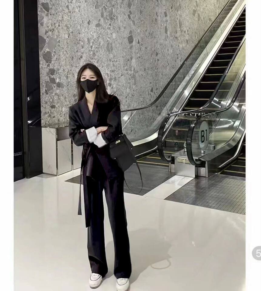 Bộ vest nữ hai mảnh dáng ôm thanh lịch, tay dài, phong cách công sở sang trọng — đen (bộ đồ), Kaki (bộ), Màu trắng nhạt (bộ), hồng (bộ) chi tiết 18