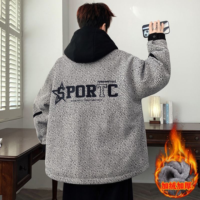 山力达迪抖音爆款冬季加绒外套男青少年宽松百搭连帽加厚保暖学生