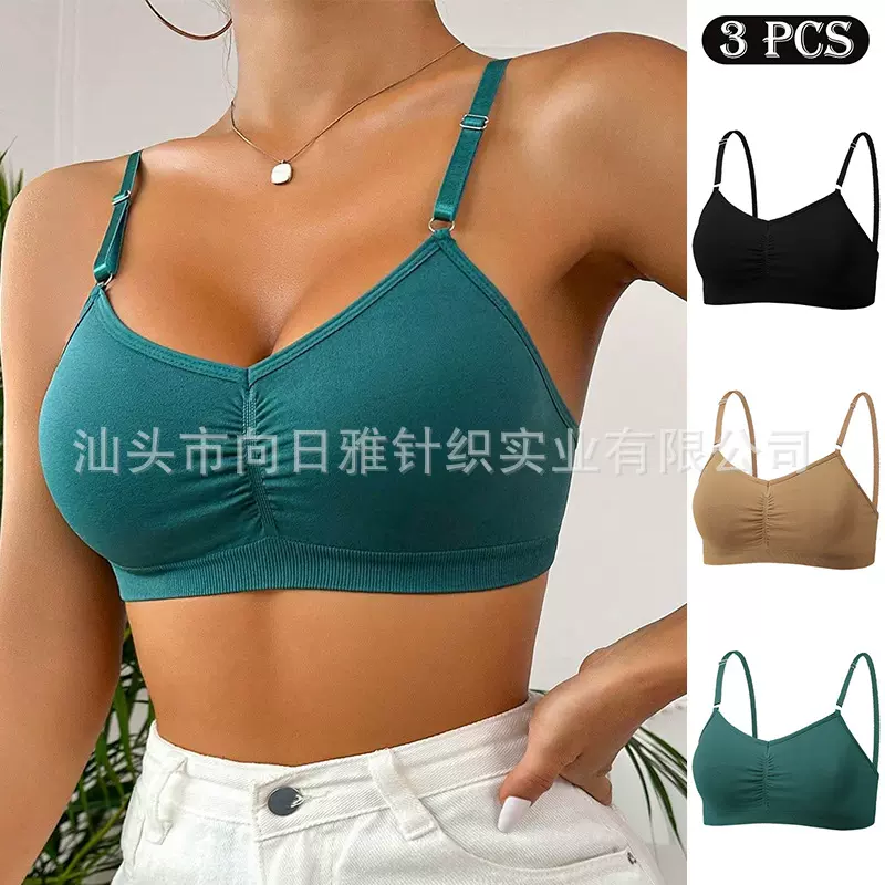 TEMU跨境批发简约纯色单层杯少女文胸舒适无缝无钢圈欧美女士内衣
