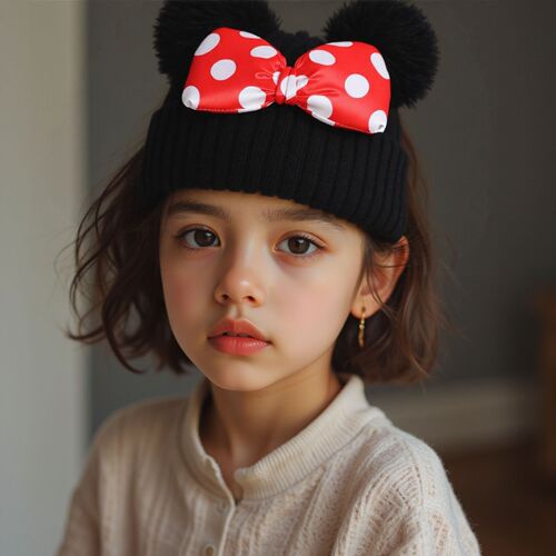 Age Double Knitted Hat 1 Warm and Cute Sweet Butterfly Knot Autumn Winter Children Knitted Hat New Knitting Balls Rice