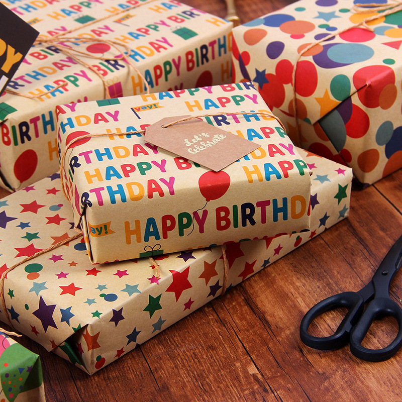 Embalaje de regalo de papel de regalo de fiesta de cumpleaños retro caja de regalo de papel kraft de tamaño grande papel de regalo de papel de libro de embalaje manual