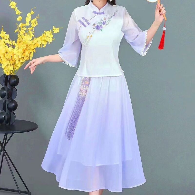 Traditional ethnic style 2026 new model, Miss Ma's same style, light luxury high-end fashionable improved Hanfu two-piece set for women Traditional ethnic style 2026 new model, Miss Ma's same style, light luxury high-end fashionable improved Hanfu two-piece set for women