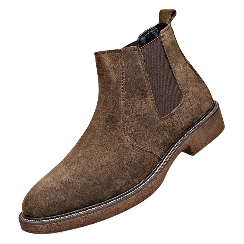2026 Men's Chelsea Leather Boots British Style Suede Autumn and Winter New Style Cowhide Fleece-Lined Pointed Toe Men's Short Boots