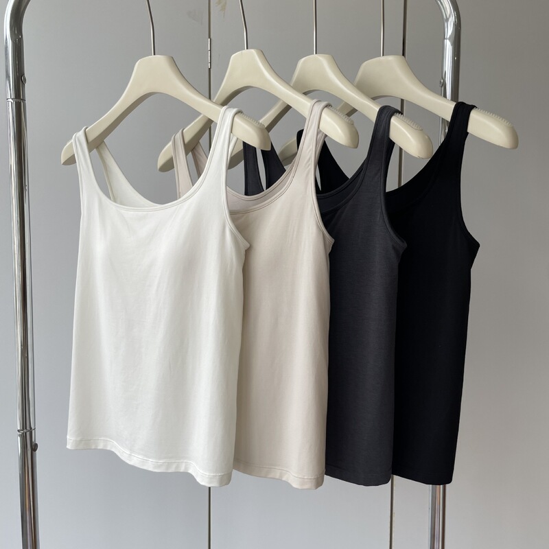 A Small Air Conditioner in Summer, an Integrated Chest Pad! Modal + Mulberry Silk + Cotton U-Neck Lightweight and Comfortable Vest for Women Summer