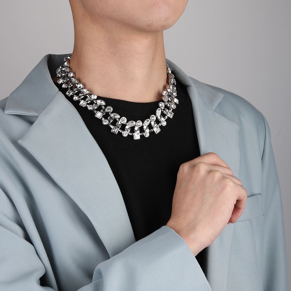 Collana a catena cuban link geometrica con diamanti_voghion.com