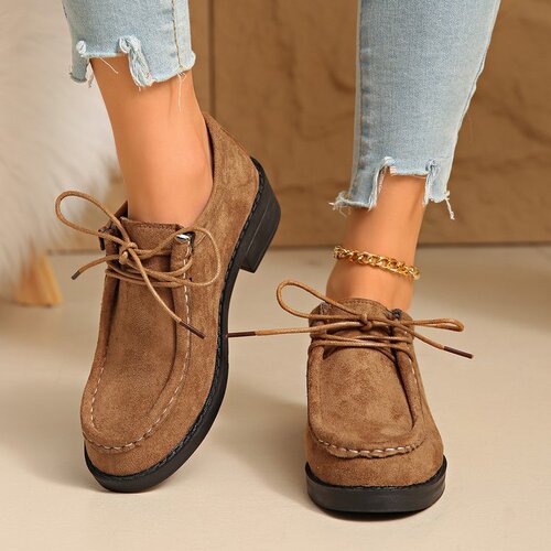 Women's Platform Round-Toe Lace-Up Loafers, 2025 Autumn New Arrival, European and American Style, Plus Size, Casual Shoes—In Stock, Wholesale