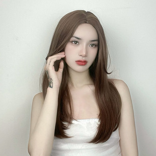 Korean Style Fashionable Wig for Women with Middle Parting Long Hair, Naturally Repairing Clavicle Hair, Straight Hair Wig, Full Headgear Factory Direct Supply