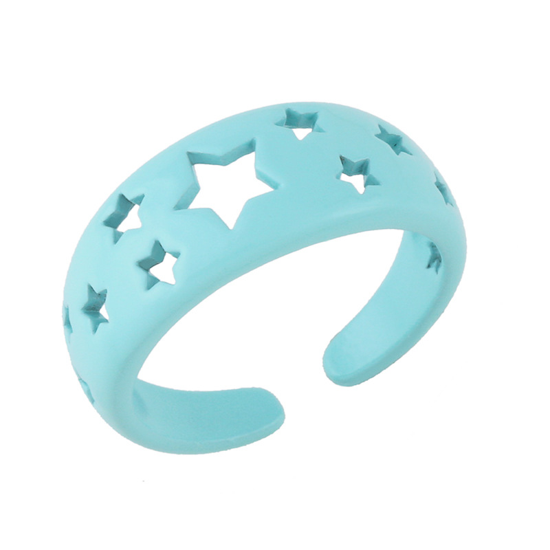 Wholesale Jewelry Simple Candy Color Hollow Five-pointed Star Copper Ring Nihaojewelry display picture 8