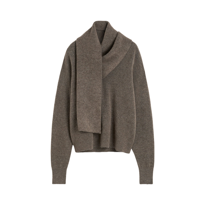 Longmei 北欧スタイル TOT スカーフ襟ルーズセーター女性のための 2025 秋と冬の新しいルーズ長袖ニットトップ