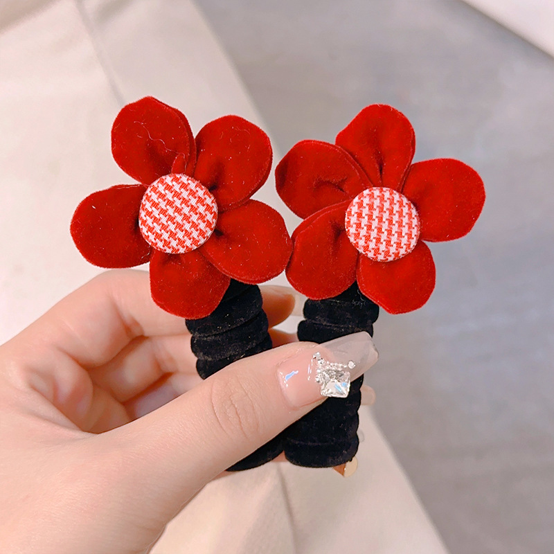 Felpa Año Nuevo accesorios para el cabello para niños línea telefónica rica banda para el cabello cuerda para el cabello Velvet Cherry Bow banda de goma banda para el cabello