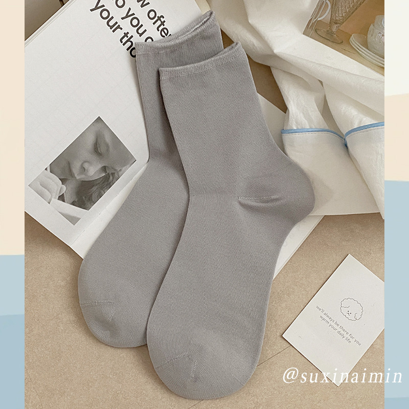 suxinaimin 春秋薄手無地ソックス インス風シンプルモランディカラー 秋用ショートソックス レディース綿ソックス|undefined
