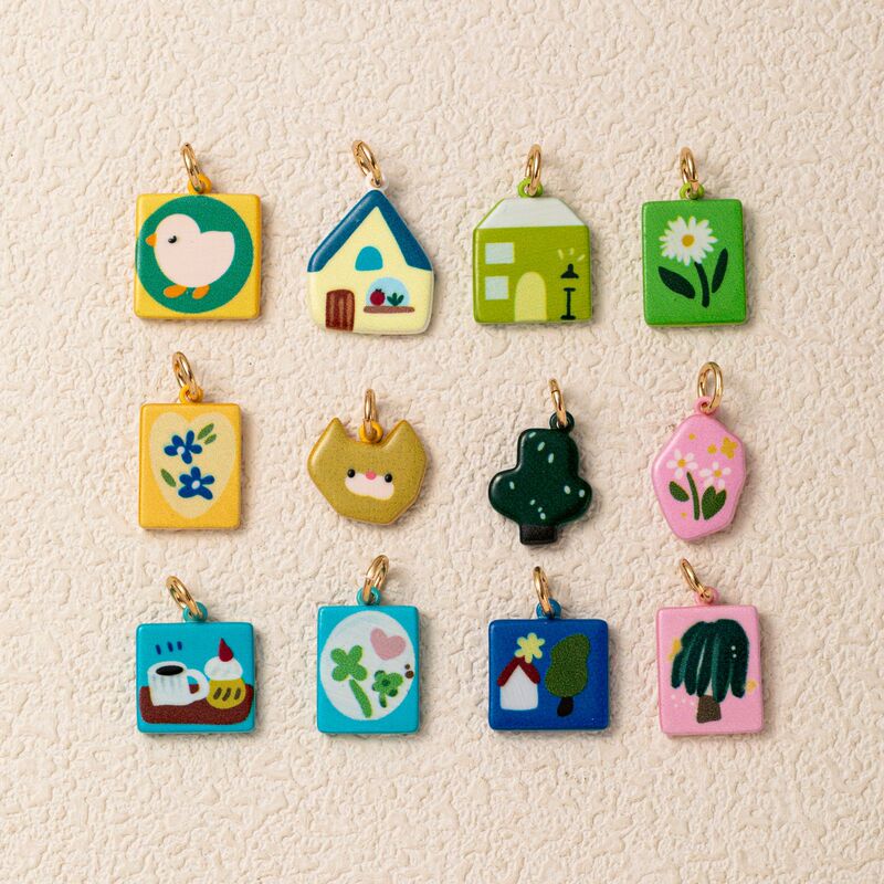Cross-Border Hot-Selling Dopamine Color Flower, Chick, and Cat House Pendants with Vacuum Electroplating in a Furnace, 18K Gold Color-Preserving Cross-Border Hot-Selling Dopamine Color Flower, Chick, and Cat House Pendants with Vacuum Electroplating in a Furnace, 18K Gold Color-Preserving