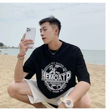 字母短袖男夏季ins潮牌港风t恤宽松简约百搭衣服原宿风潮流五分袖