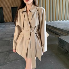 秋季新款感卡其色短款风衣外套女英伦风双排扣收腰大衣其它