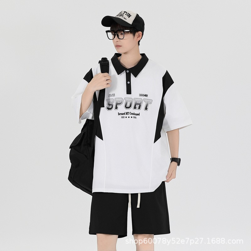 Teen Men's 2025 Summer Polo Shirt Lel Loose Short-sleeved suit Fashion Sports plus size Two-piece Set