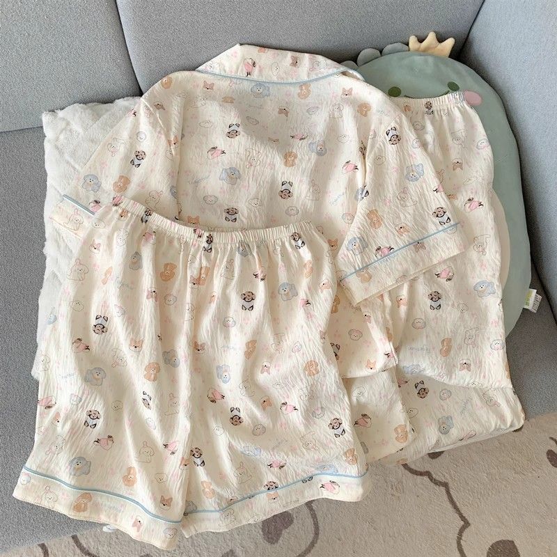 120G nube algodón pijama de manga corta tres piezas set ropa de hogar TK pedido físico al por mayor pareja pijama de verano