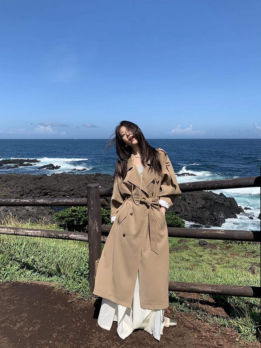 长款风衣外套女春秋洋气时尚小个子英伦风露丝大衣感