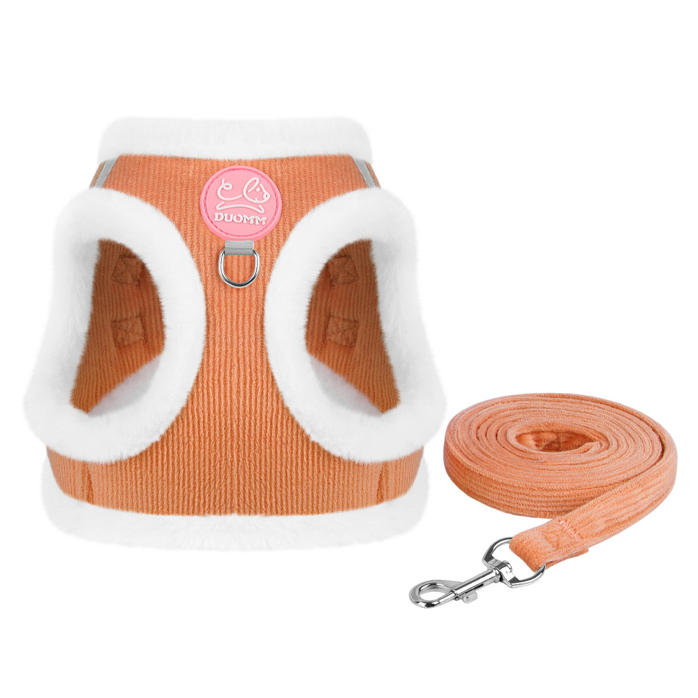 Nueva correa para mascotas, reflectante, cálida, suave, cuerda para pasear perros, arnés para perros cómodo de felpa de piel de conejo integrada