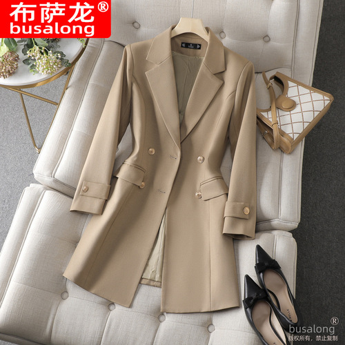 Busalong new women's coat Korean professional medium and long suit collar windbreaker outer overalls 8620