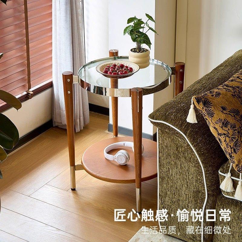Round Coffee Table for Living Room, Home Use, Balcony, Small Apartment, Light Luxury, High-End Feel, Solid Wood, Glass, Mid-Century Style, Minimalist Round Coffee Table for Living Room, Home Use, Balcony, Small Apartment, Light Luxury, High-End Feel, Solid Wood, Glass, Mid-Century Style, Minimalist