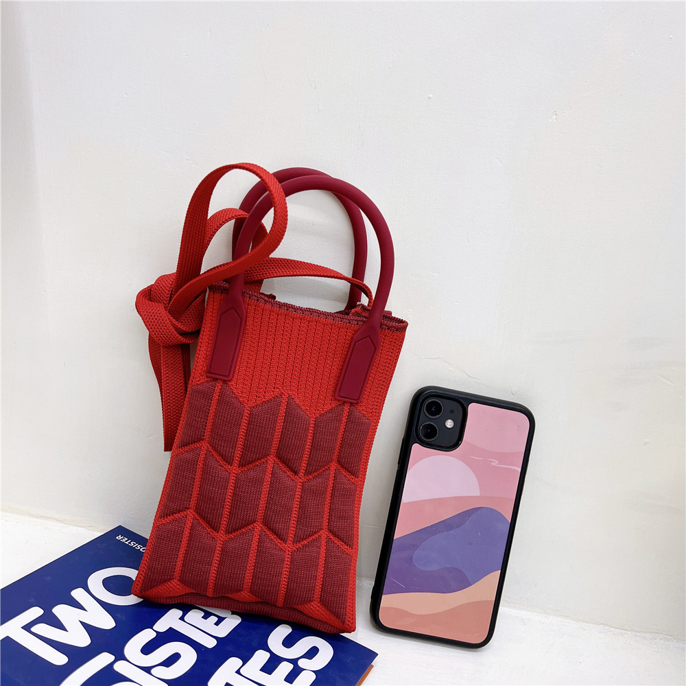 Bolsa de teléfono móvil Plaid bolsa de mensajero de las mujeres Mini pequeño bolso pequeño lindo ligero cuatro estaciones bolso de punto