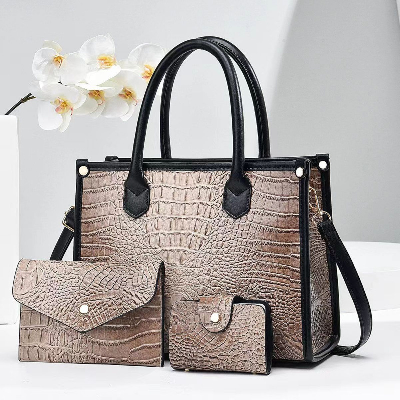 Bolsas de tres piezas para niños, bolsas de piel brillante, patrón de cocodrilo coreano, bolsas de nuevo estilo simples, bolsas de mano de mujer.