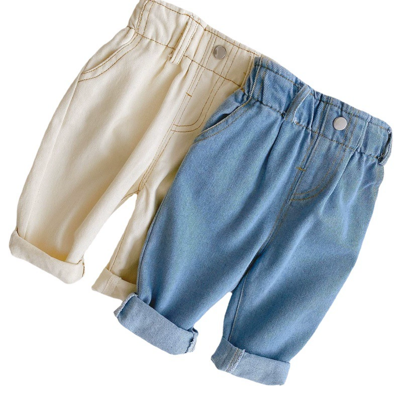 Детские однотонные джинсы для детей 0-3 лет, осень 2022, повседневные штаны с высокой талией для мальчиков, модные брюки в корейском стиле, тренд