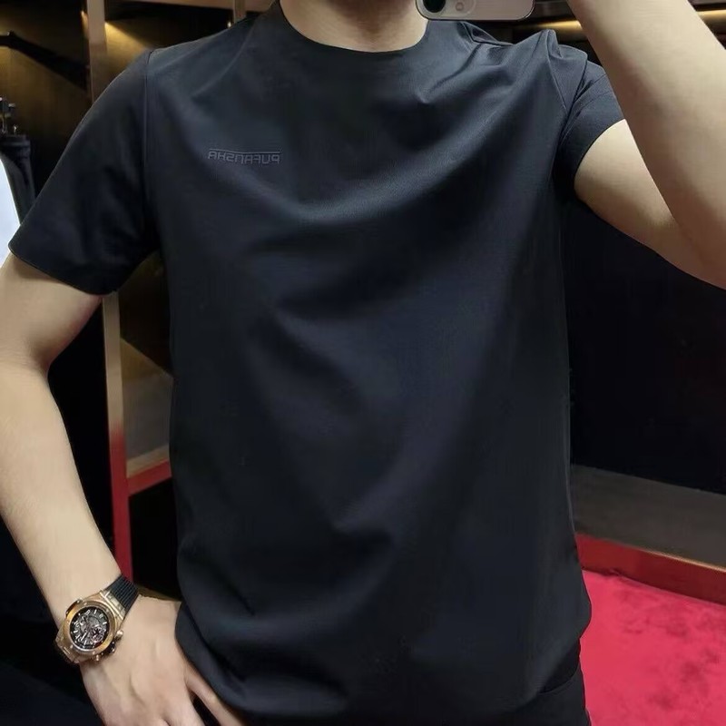 立襟氷糸半袖tシャツ男性青年潮牌半ファスナーが冷えています。|undefined