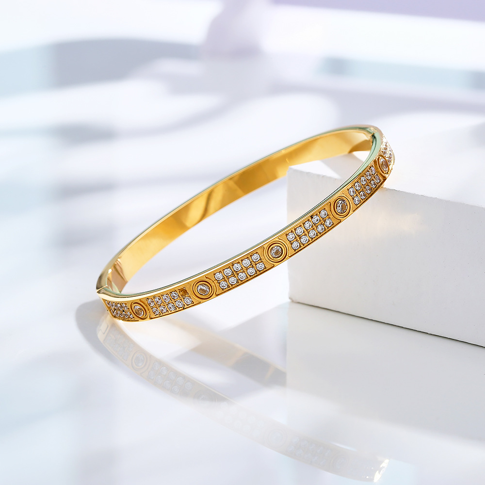 Wind Full Sky Star Bracelet Two Rows of Diamond Micro Inlaid Stainless Steel Bracelet Card Home Titanium Steel Bracelet Female_voghion.com