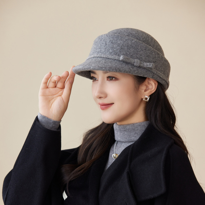 日系复古羊毛呢蝴蝶结马术帽中老年女士英伦礼帽户外保暖秋冬帽子|undefined
