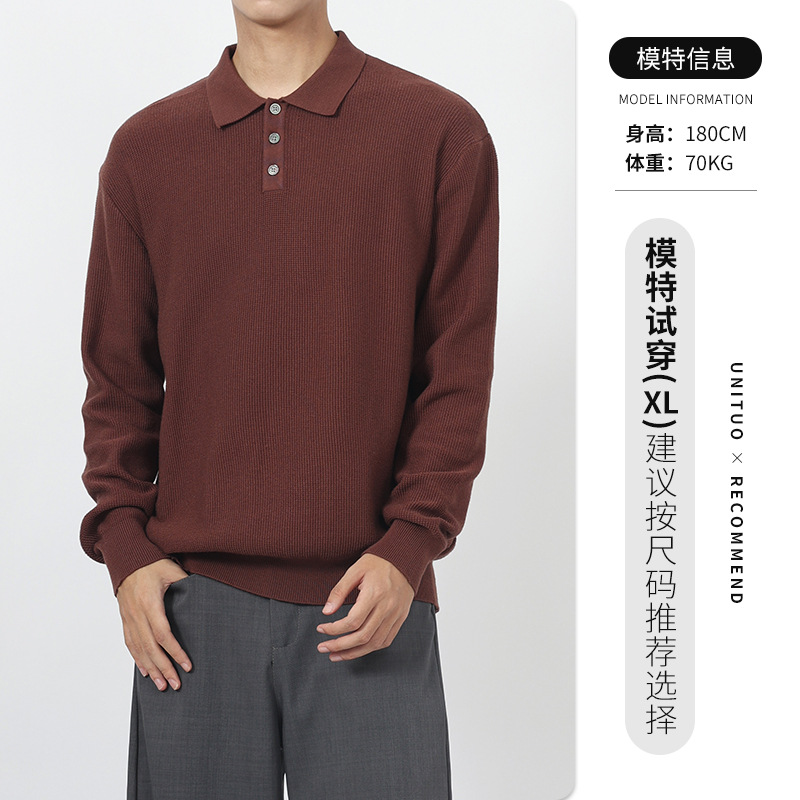 Lujo ligero hombre polo hombre de negocios casual alto sentido de la solapa suéter de punto polo chaqueta hombre