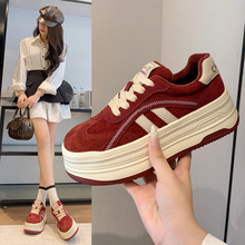复古真皮厚底德训鞋女2025新款秋冬加绒增高厚底阿甘鞋学院风板鞋