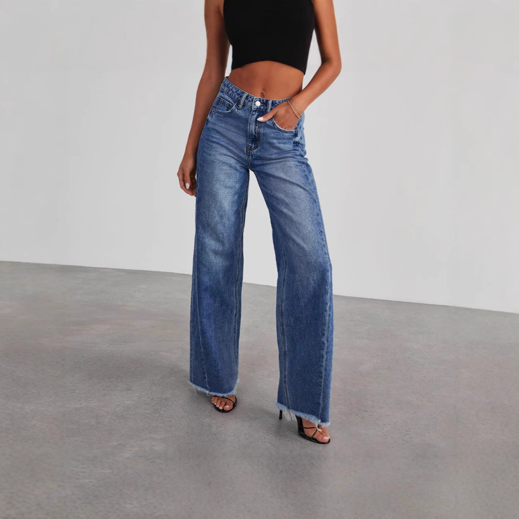 2025 New Amazon AliExpress Jeans Women's Washed Loose Casual Straight Leg Wide Leg Pants Women