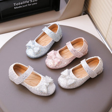 2025春夏女童公主方口水钻蝴蝶结单鞋皮鞋演出舞蹈鞋批发闪亮钻