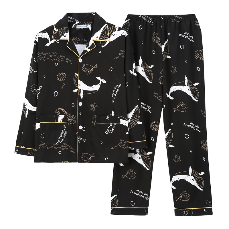 Pijamas de los hombres de manga larga de algodón de primavera y otoño delgada más el tamaño de prendas de vestir exteriores de los hombres pijamas de invierno homewear