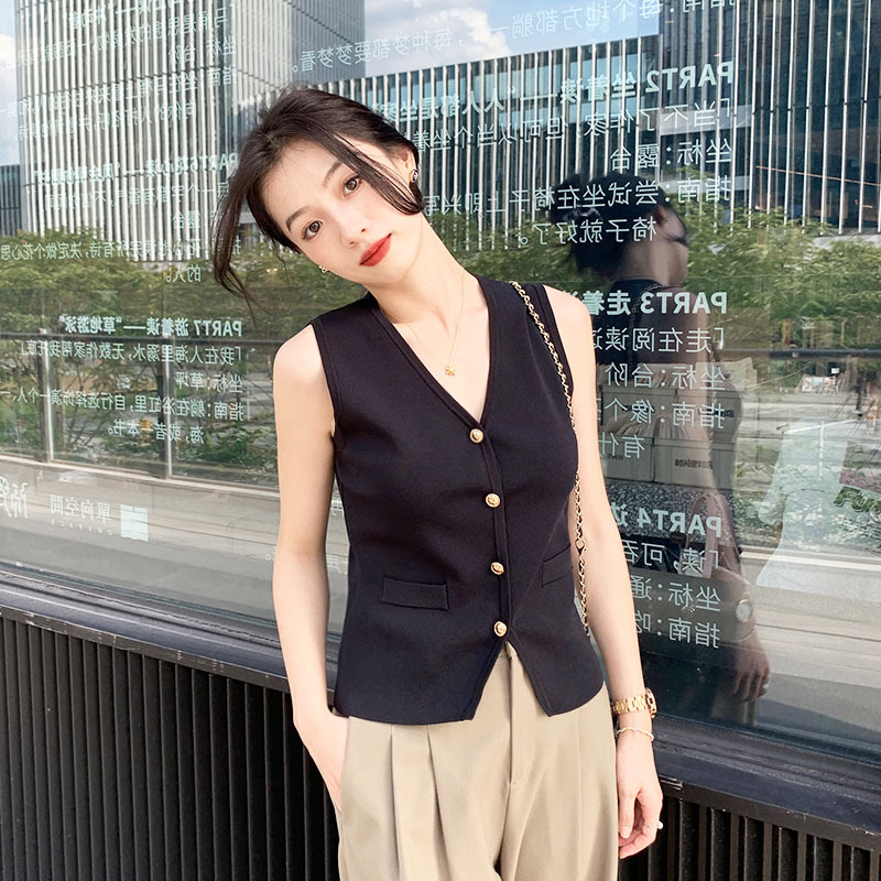 Agent Cool Texture Wear Summer New Fashion Women's Casual V-Neck Suit Vest French Sleeveless Knitted