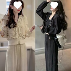 小个子高级感运动套装秋季新款时尚宽松显瘦外套休闲阔腿裤两件套