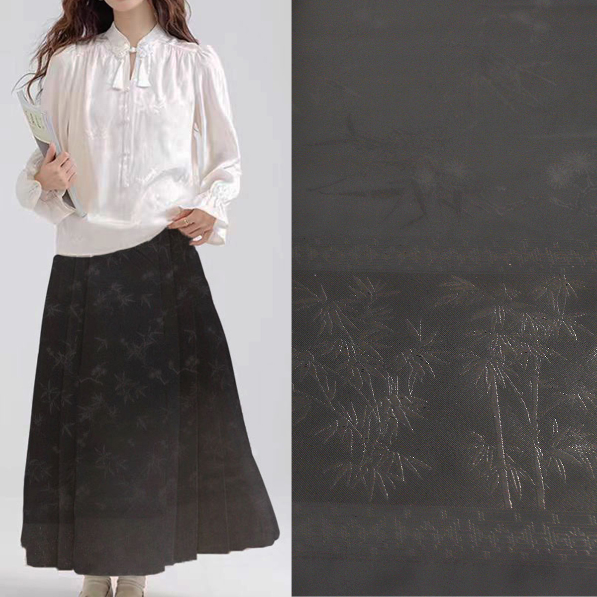 《平安竹》汉服马面裙百迭裙提花原创明制织锦缎民族服饰布