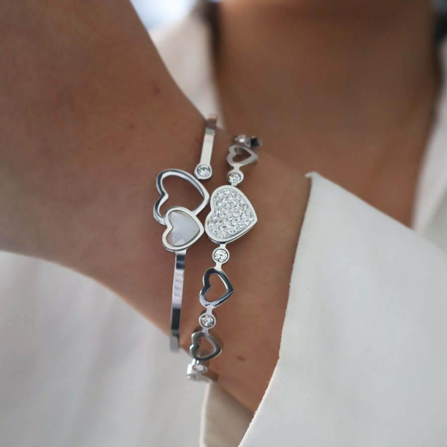 Forme De Cœur Rétro Style Classique Plaqué Or 18K Acier Inoxydable 304 Diamant Artificiel Bracelet En Masse display picture 9