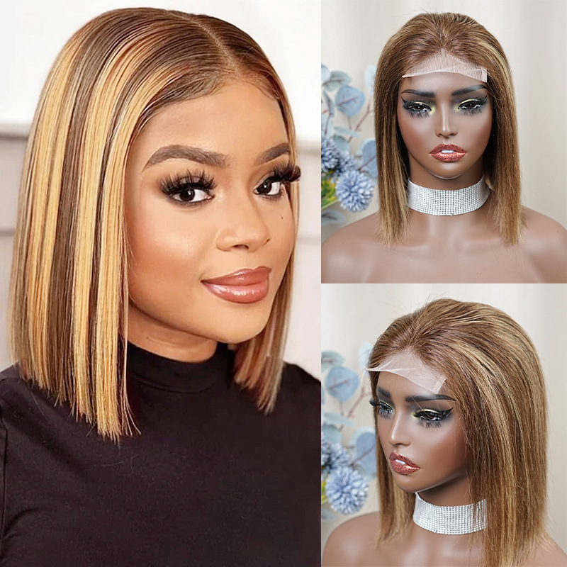 Xuchang wig 4x 4 real hair front lace P4-27 bob wig piano color wave wave head human hair