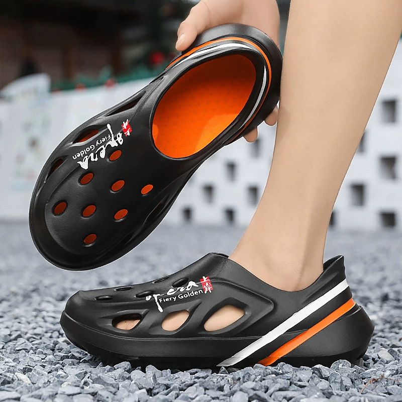 Туфли «крокодил» на толстой подошве. Мужская летняя верхняя одежда. Модные уличные спортивные и повседневные тапочки «все включено». Мужские пляжные сандалии для моря.