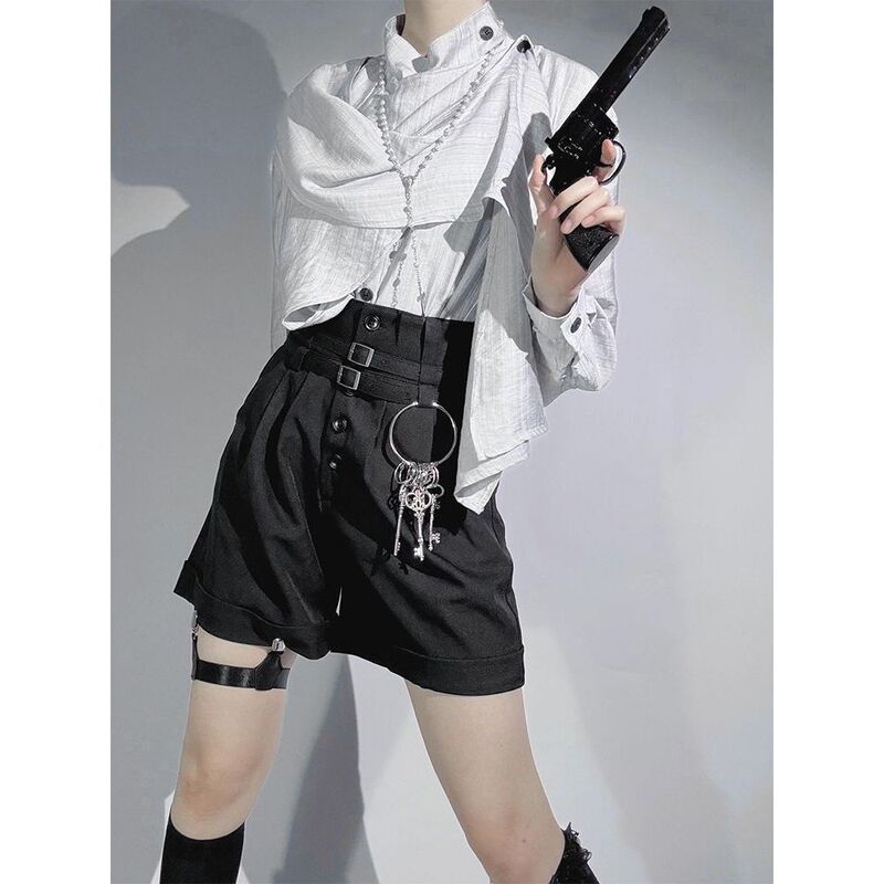 YS Dark Night Postman Casual British Gentleman Long Sleeve Top Button Shorts Punk Niche Japanese Prince Outfit