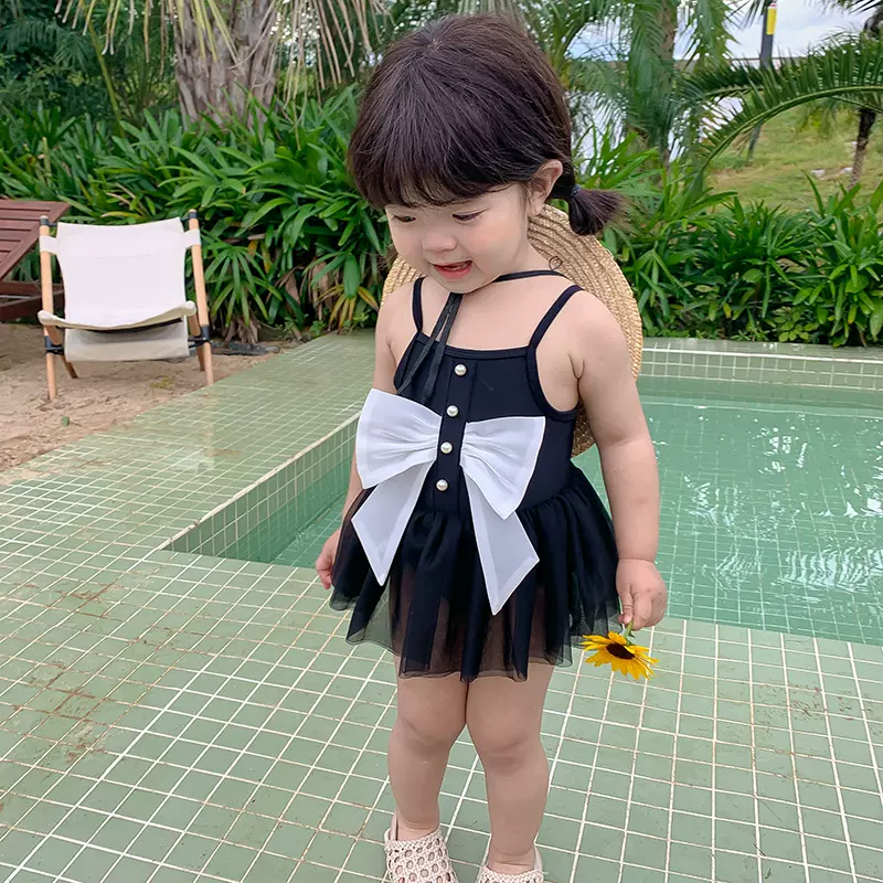 夏季新款女童泳衣洋气蝴蝶结女宝宝吊带纱裙游泳衣公主风泳装批发