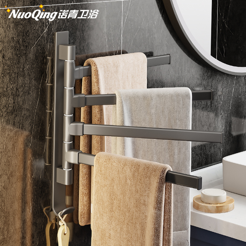Non-perforated Rotating Towel Bar Cross-border Bathroom Multifunctional Towel Hanger Kitchen Space Aluminum Storage Rack