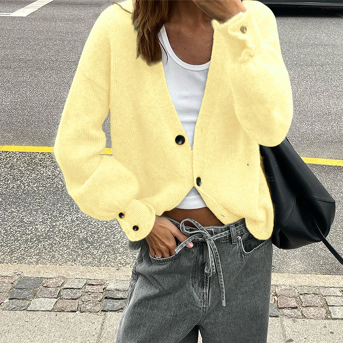 Kaikuo Europa y América de moda botones de lana de manga larga suéter multicolor ropa de mujer otoño / invierno 2025 Amazon