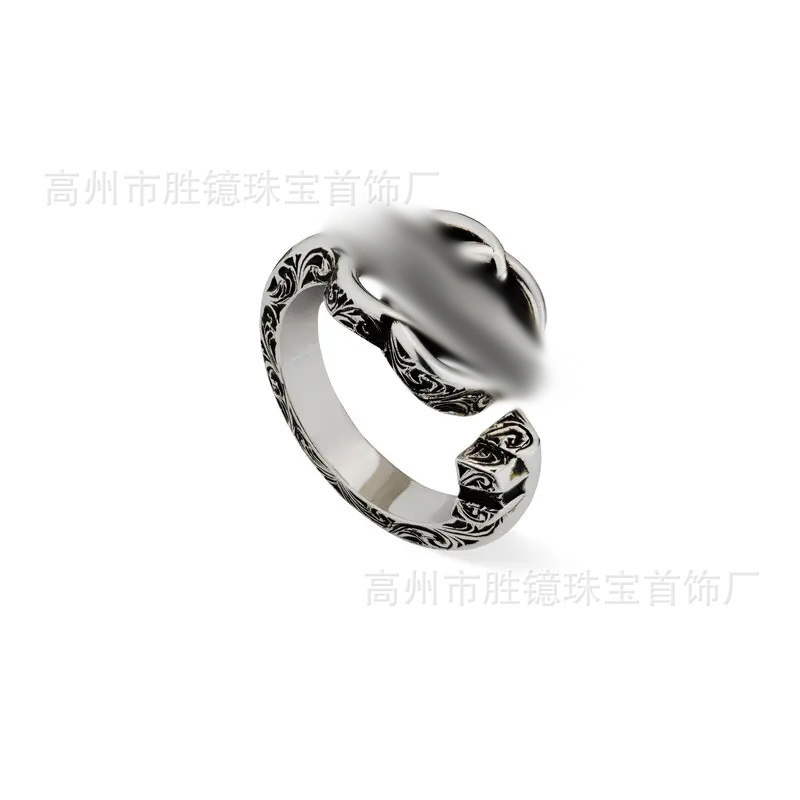 高バージョン Gujia リング Gucci レトロ オールド メンズ レディース リング カップル モデル ダブル G ストライプ エナメル 中空デイジー|undefined
