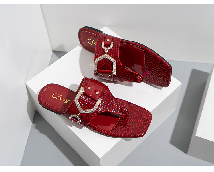 Flip Flops Slides Mode Strass Gürtelschnalle Lässige flache Damensandalen_voghion.com